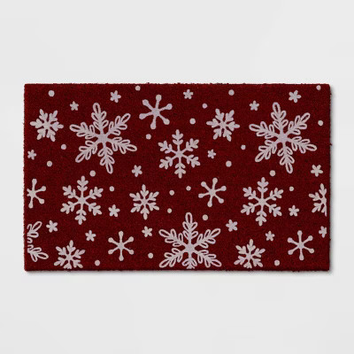 Christmas Snowflakes Flocked Doormat Red - Wondershop™ | Target