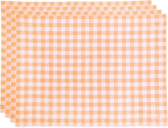 Solino Home Gingham Check Linen Placemats Set of 4 – 100% Pure Linen Sunny Orange Plaid Placema... | Amazon (US)