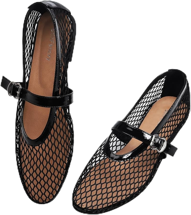 Mesh Ballet Flats for Women Adjustable Strap Mary Jane Flats Casual Office Shoes | Amazon (US)