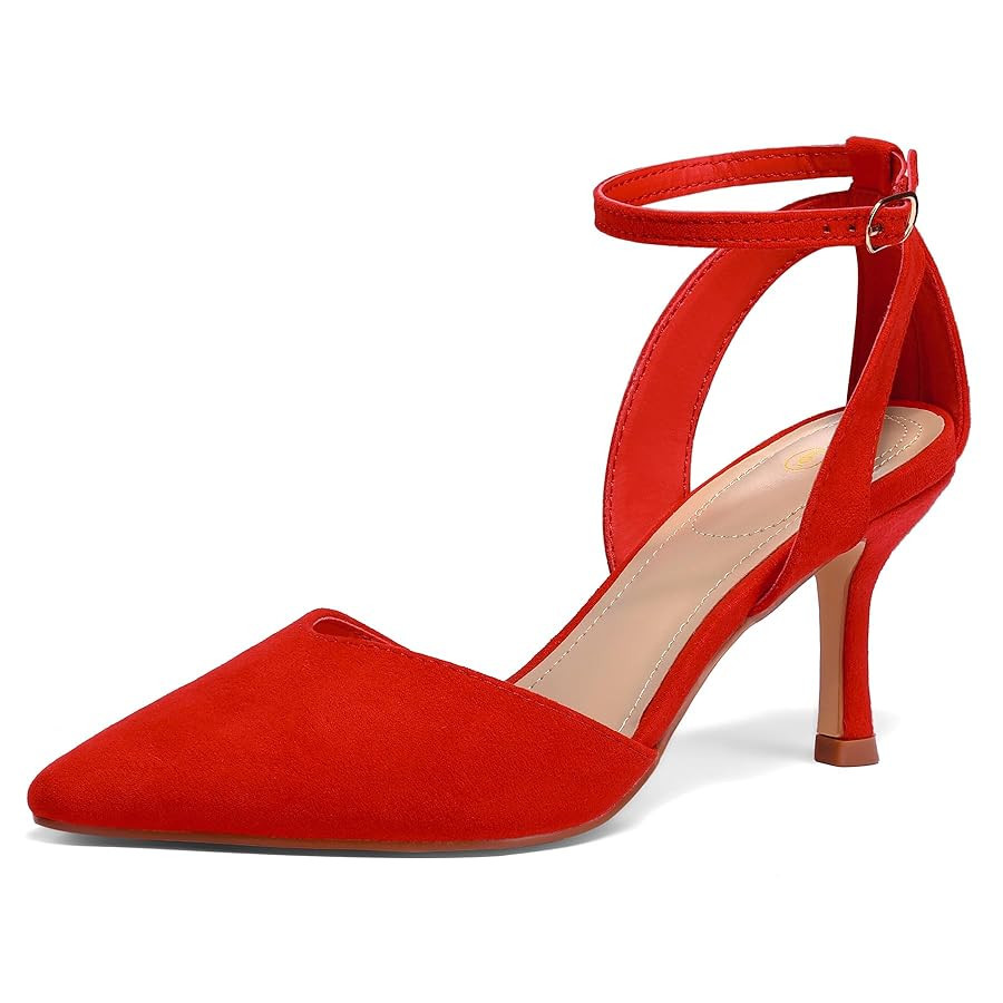 mysoft Women's Pumps Shoes Pointed Toe Kitten Low Heels Stiletto Ankle Strap Closed Toe Wedding P... | Amazon (US)