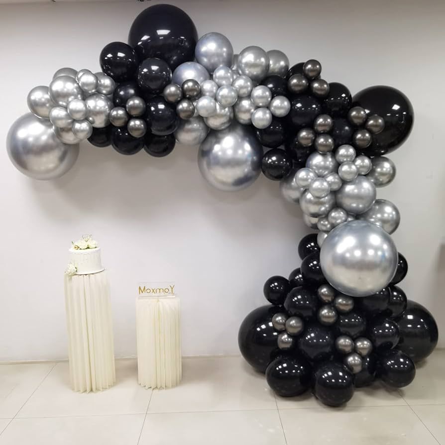 MOXMAY Silver Black Balloon Garland 135 Pcs 18In 12In 10In 5In Confetti Latex Balloons Arch Kit f... | Amazon (US)