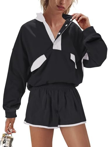 LAMISSCHE Work out Sets Gym for Women Sweatsuits 2 Piece Set Long Sleeve Top & Shorts Active Wear... | Amazon (US)