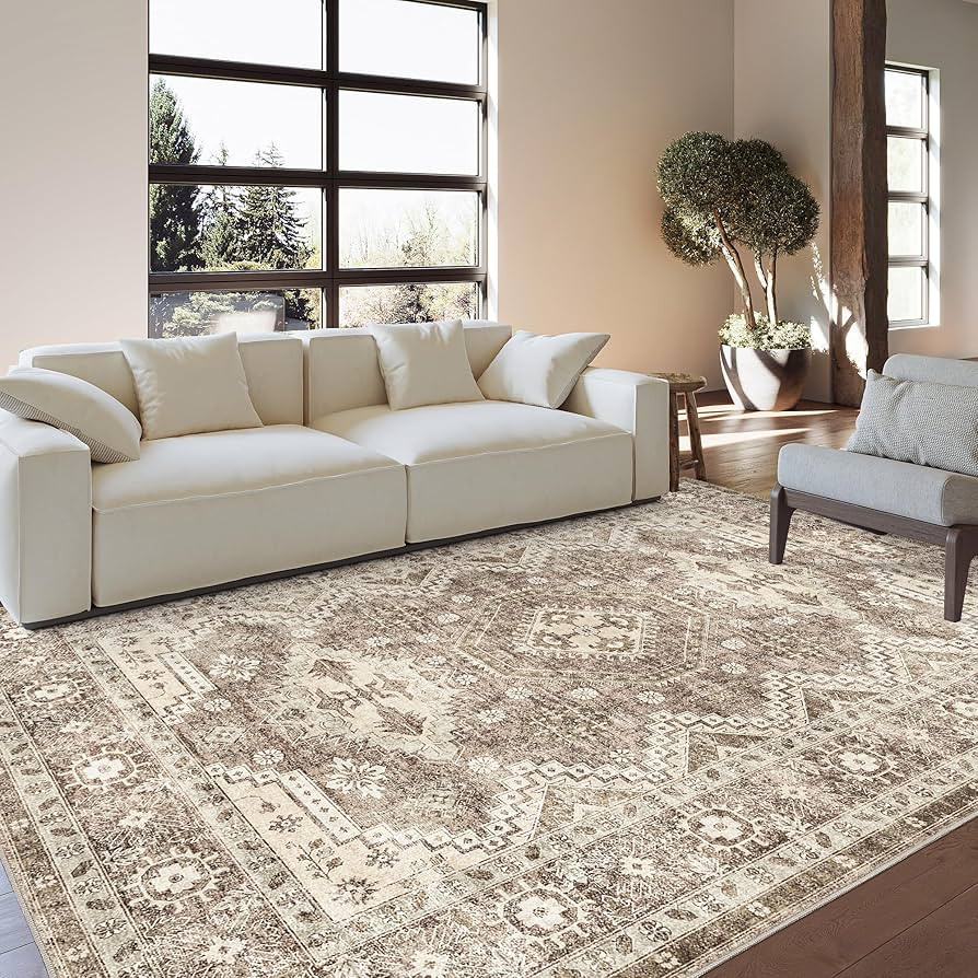 Rugland 9x12 Area Rug - Stain Resistant Washable Rug, Anti Slip Backing Rugs for Living Room, Vin... | Amazon (US)