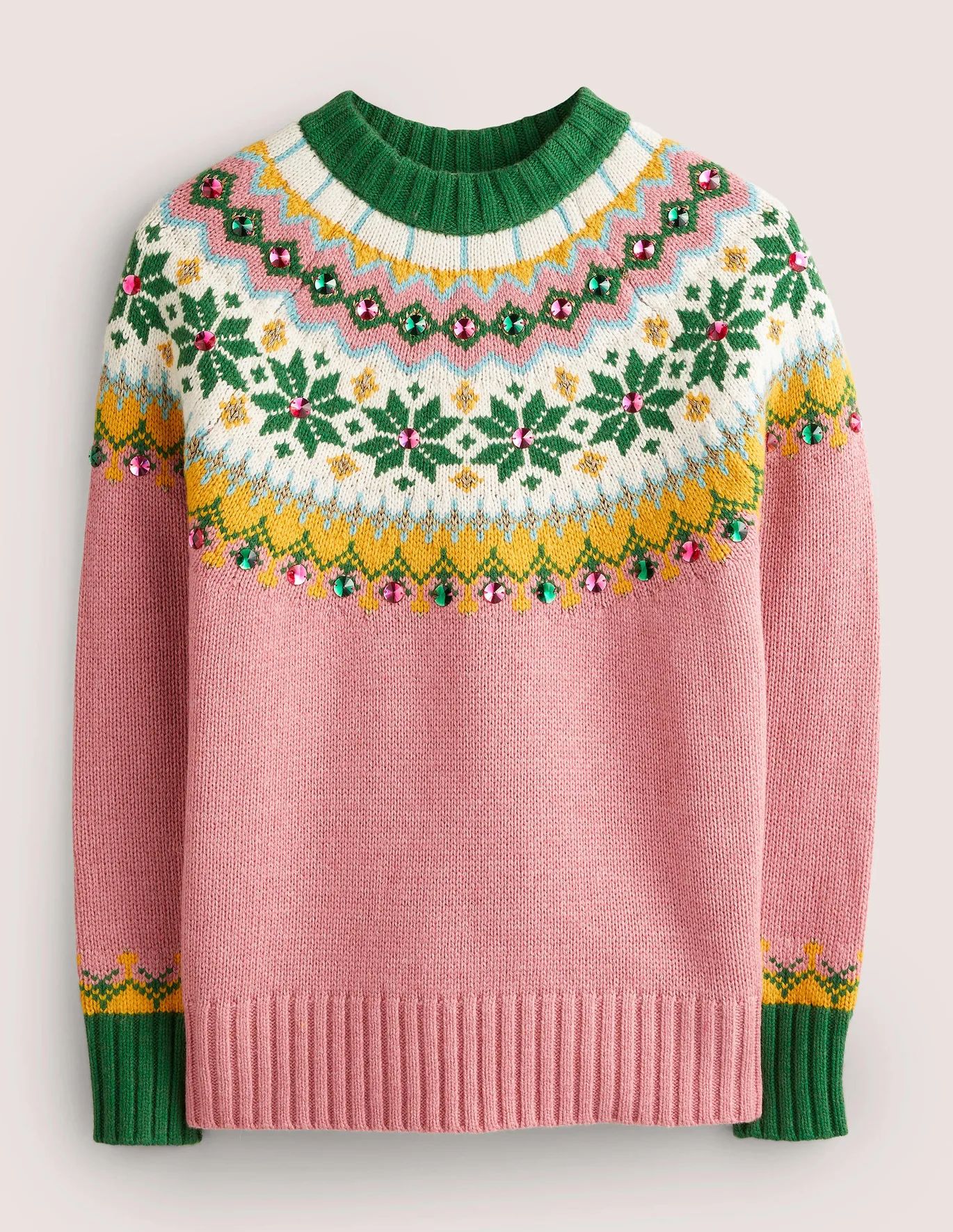 Embellished Fair Isle Jumper - Pink, Embellished Fair Isle | Boden (US)