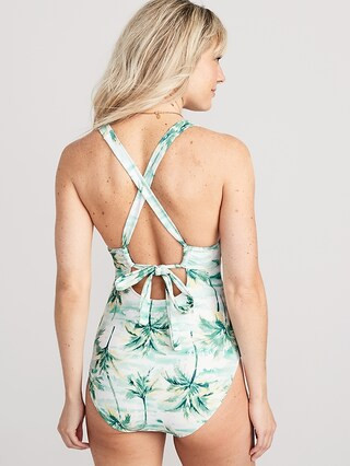 Matching V-Neck One-Piece Swimsuit for Women | Old Navy (US)