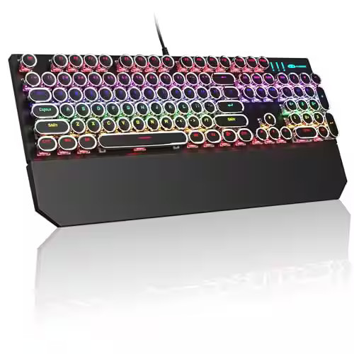 Reds Spade - Typewriter Mechanical Gaming Retro Punk Round Keycaps Wired Keyboards For Laptop Pc Gamer With Magnetic Wrist - Black | Best Buy U.S.
