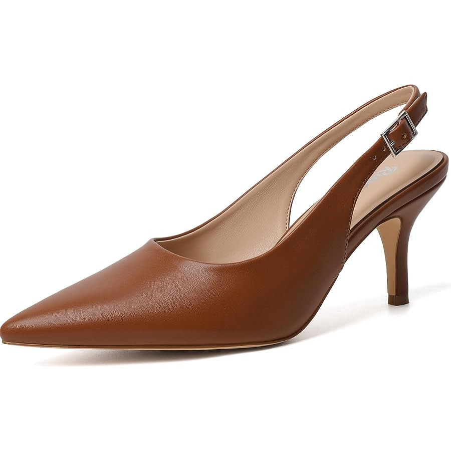 RIBONGZ Slingback Heels for Women Kitten Heels Closed Pointed Toe Ankle Strap Low Heeled Sexy Pum... | Amazon (US)
