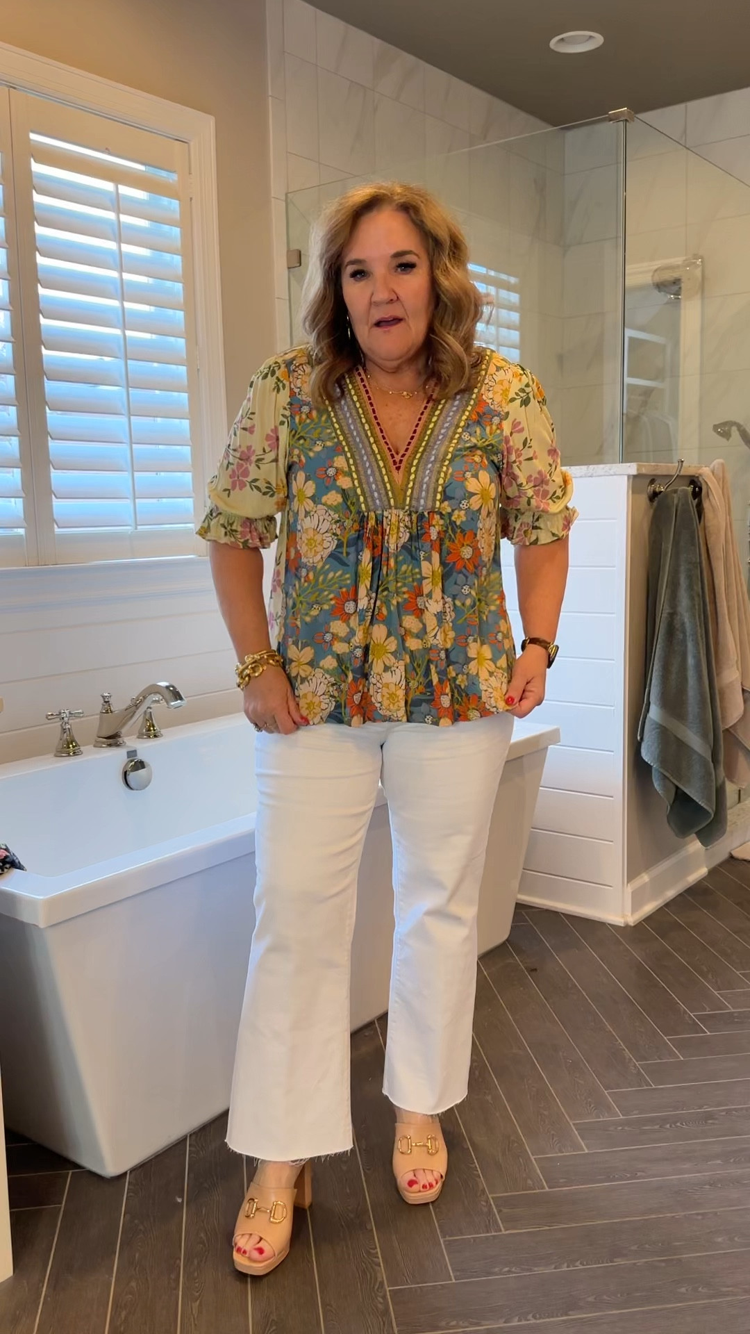  Blouse size large 
Jeans size 14. 
I’m linking them in a couple places so you can find your size 

Anthropologie blouses white jeans 

#LTKFindsUnder100 #LTKOver40 #LTKMidsize