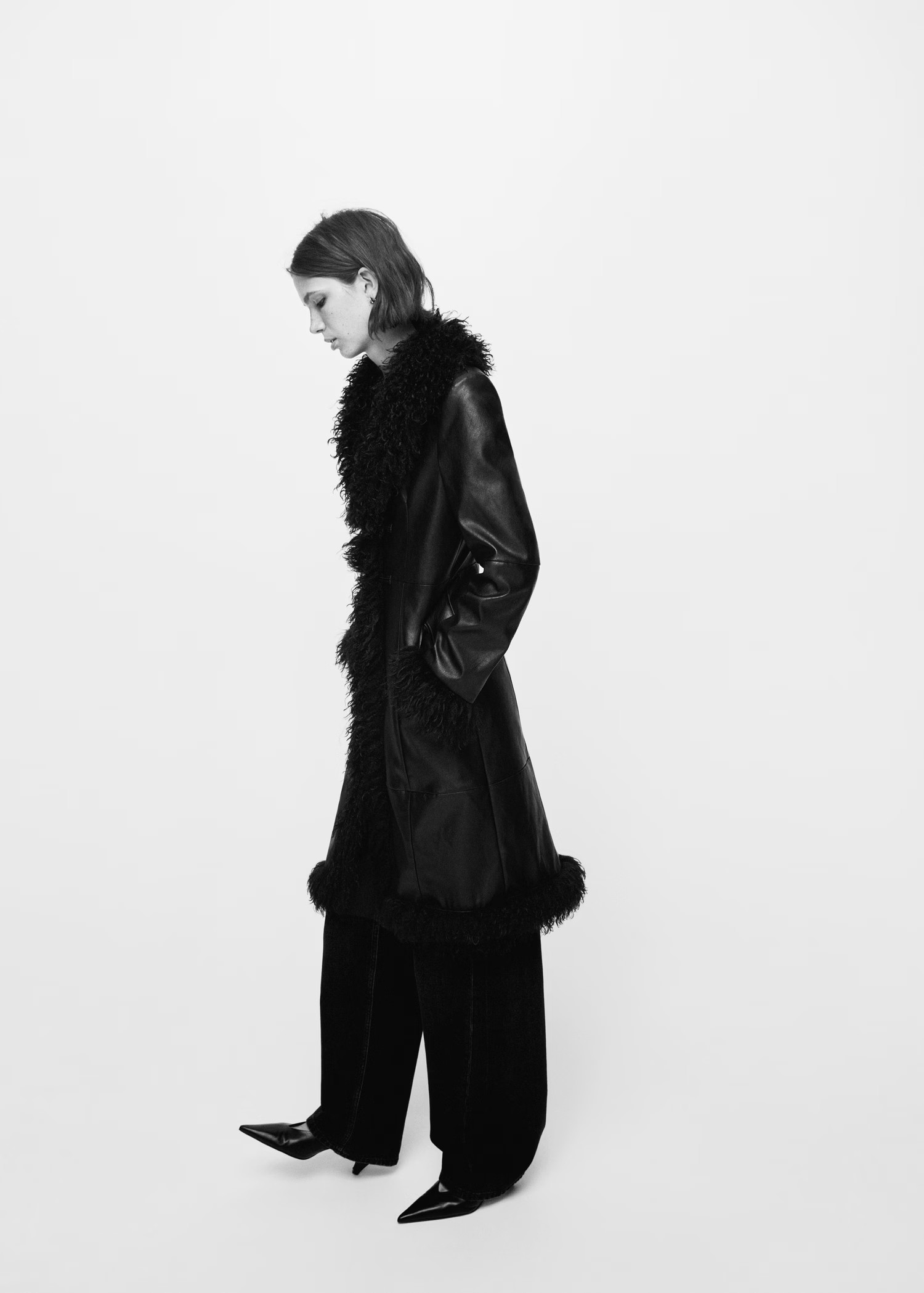 Faux-leather coat with fur trim | Mango (US/MX/AU)