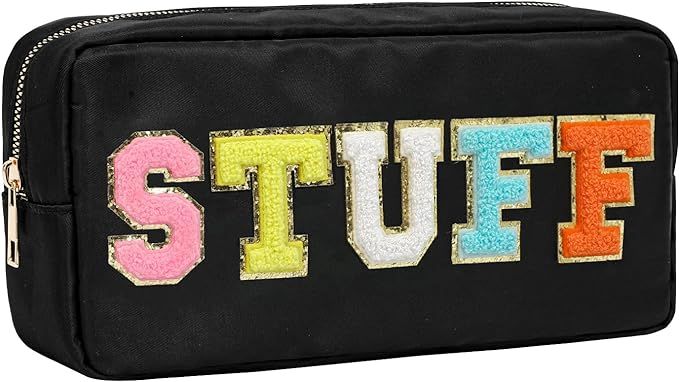 DYSHAYEN Nylon Cosmetic Bag Small Travel Makeup Pouch Bag for Women Girls with Chenille Letter Pa... | Amazon (US)