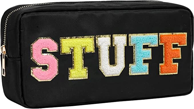 DYSHAYEN Nylon Cosmetic Bag Small Travel Makeup Pouch Bag for Women Girls with Chenille Letter Pa... | Amazon (US)