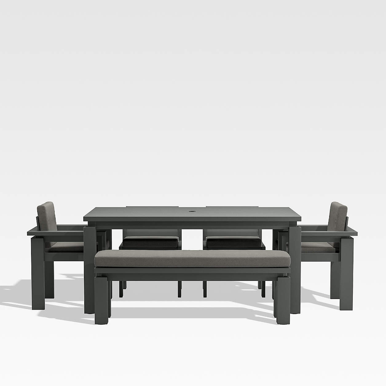 Walker 68" Metal Outdoor Dining Table Set with Canvas Charcoal Sunbrella Cushions + Reviews | Cra... | Crate & Barrel