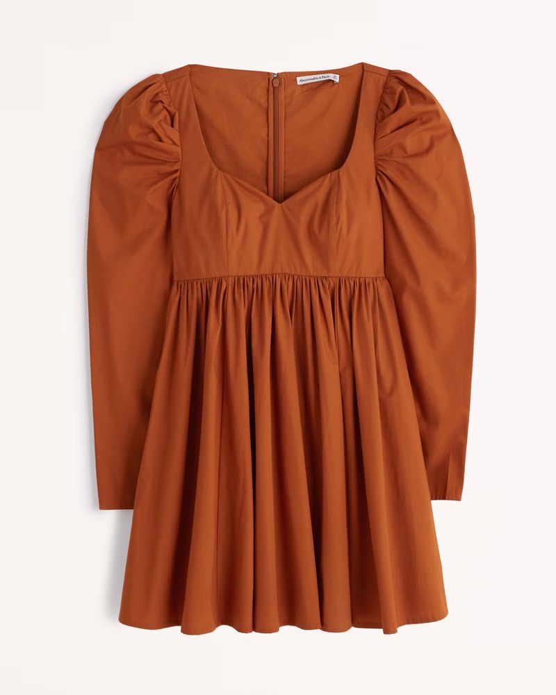 Long-Sleeve Poplin Babydoll Mini Dress | Abercrombie & Fitch (US)