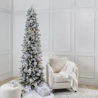 7ft. Pre-Lit Flocked Slim Artificial Christmas Tree, Warm White Twinkle LED Lights by Ashland® |... | Michaels Stores