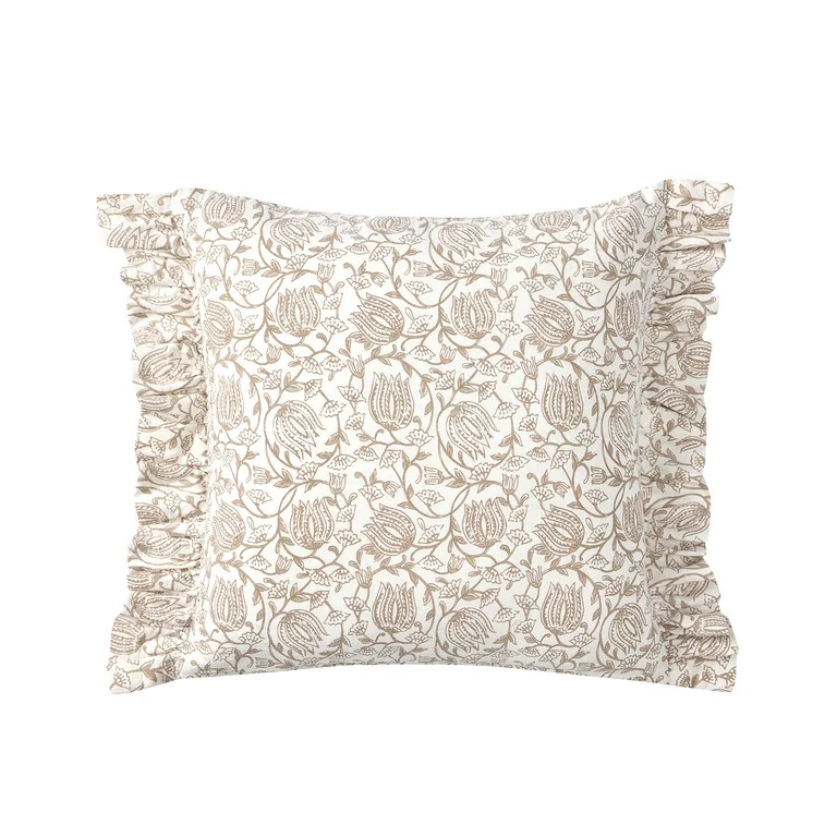 My Texas House 18" x 18" Arden Taupe Floral Cotton Decorative Pillow Cover | Walmart (US)