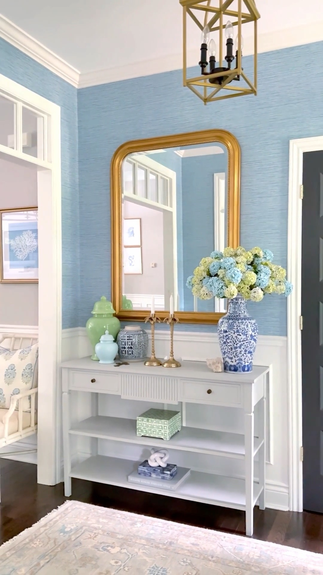Summer styling details in our entryway! I finished up this space and added more blue and green layers and love it💙🩵💚 

Summer decor, summer home, home decor, home finds, chic home, chic decor

#LTKSeasonal #LTKHome