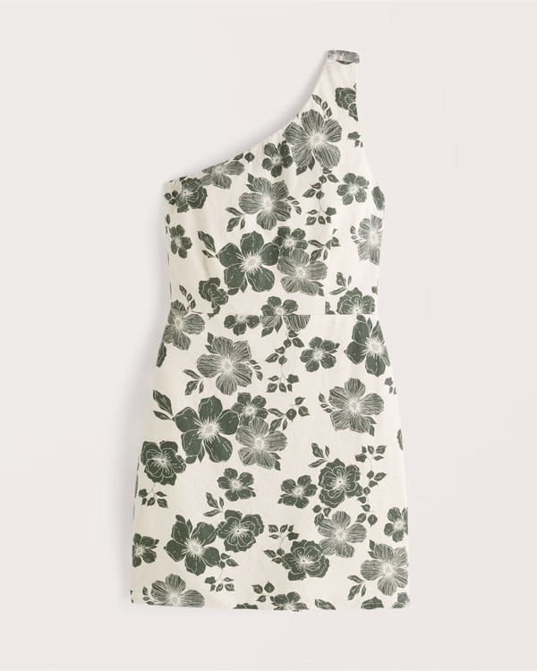 One-Shoulder Linen-Blend Mini Dress | Abercrombie & Fitch (US)