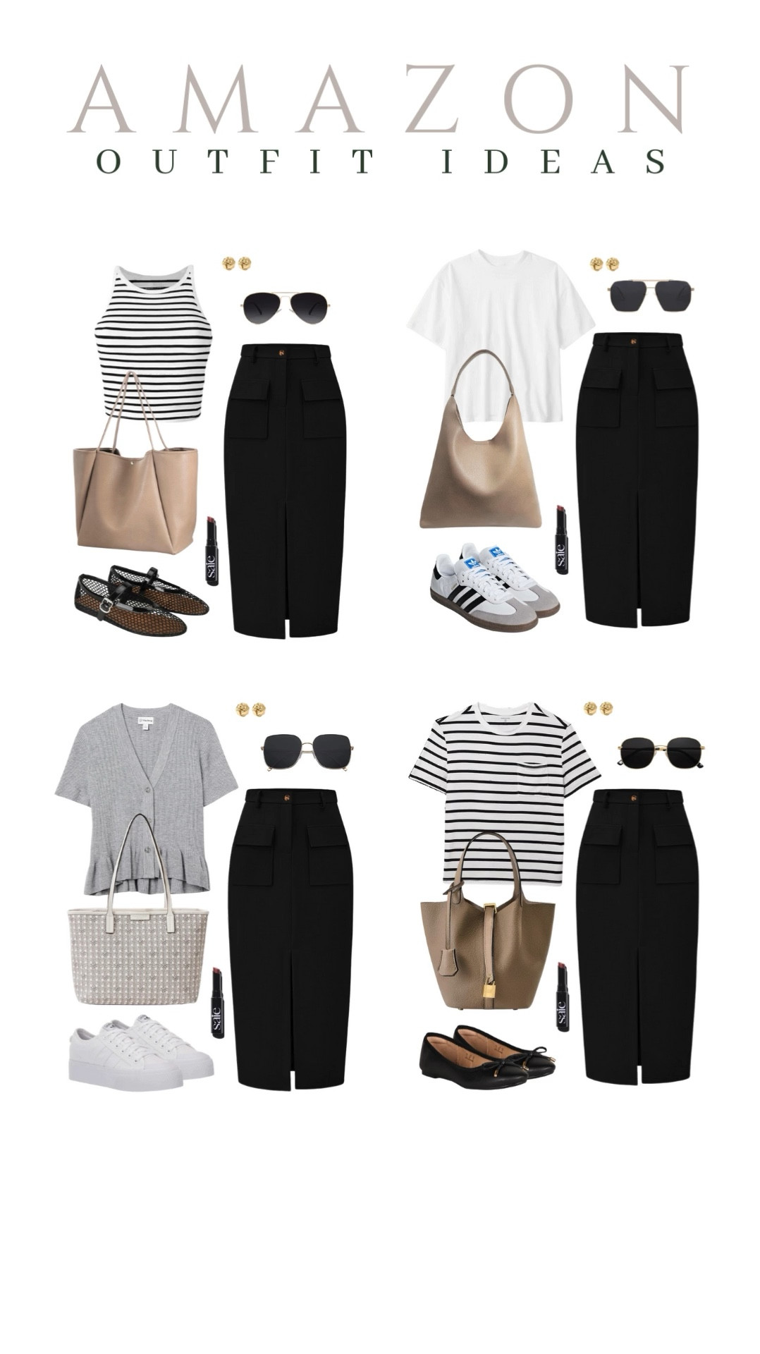 Here are five different ways to style this black midi skirt!

casual outfit idea, how to style, on the go look, fashion finds, mesh flats, adidas samba, striped shirt, transitional style

#LTKSeasonal #LTKU #LTKStyleTip