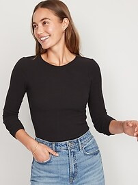 Plush Long-Sleeve Rib-Knit Slim-Fit T-Shirt for Women | Old Navy (US)
