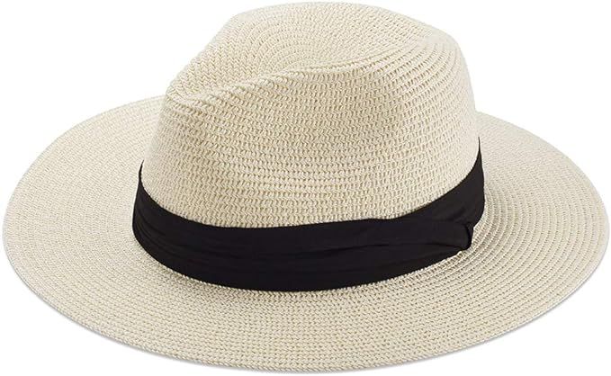 Women Straw Hat Panama Fedoras Beach Sun Hats Summer Cool Wide Brim UPF50+ | Amazon (US)