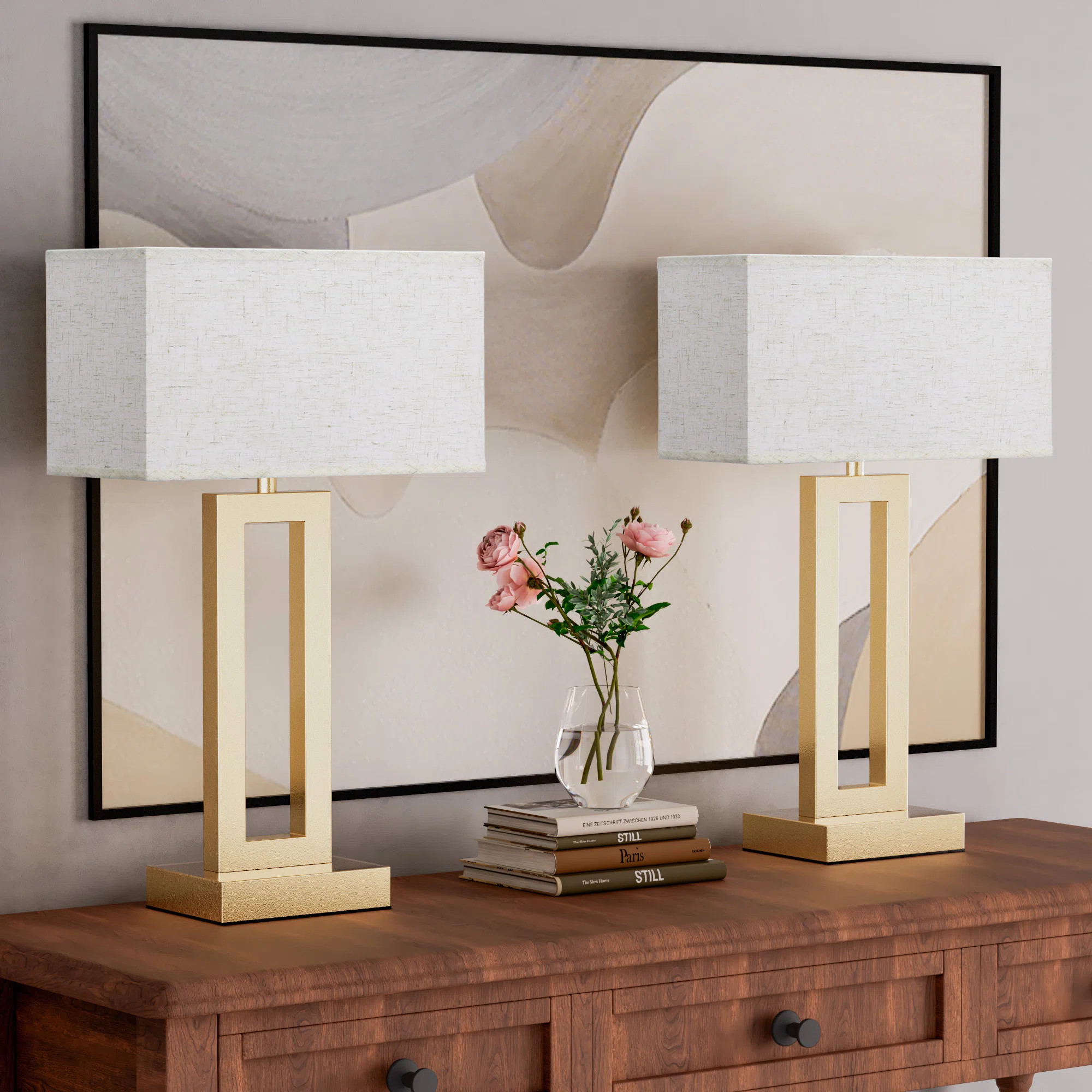 22'' Golden Modern Metal Table Lamp with Touch Control and USB A&C (Set of 2) | Wayfair North America