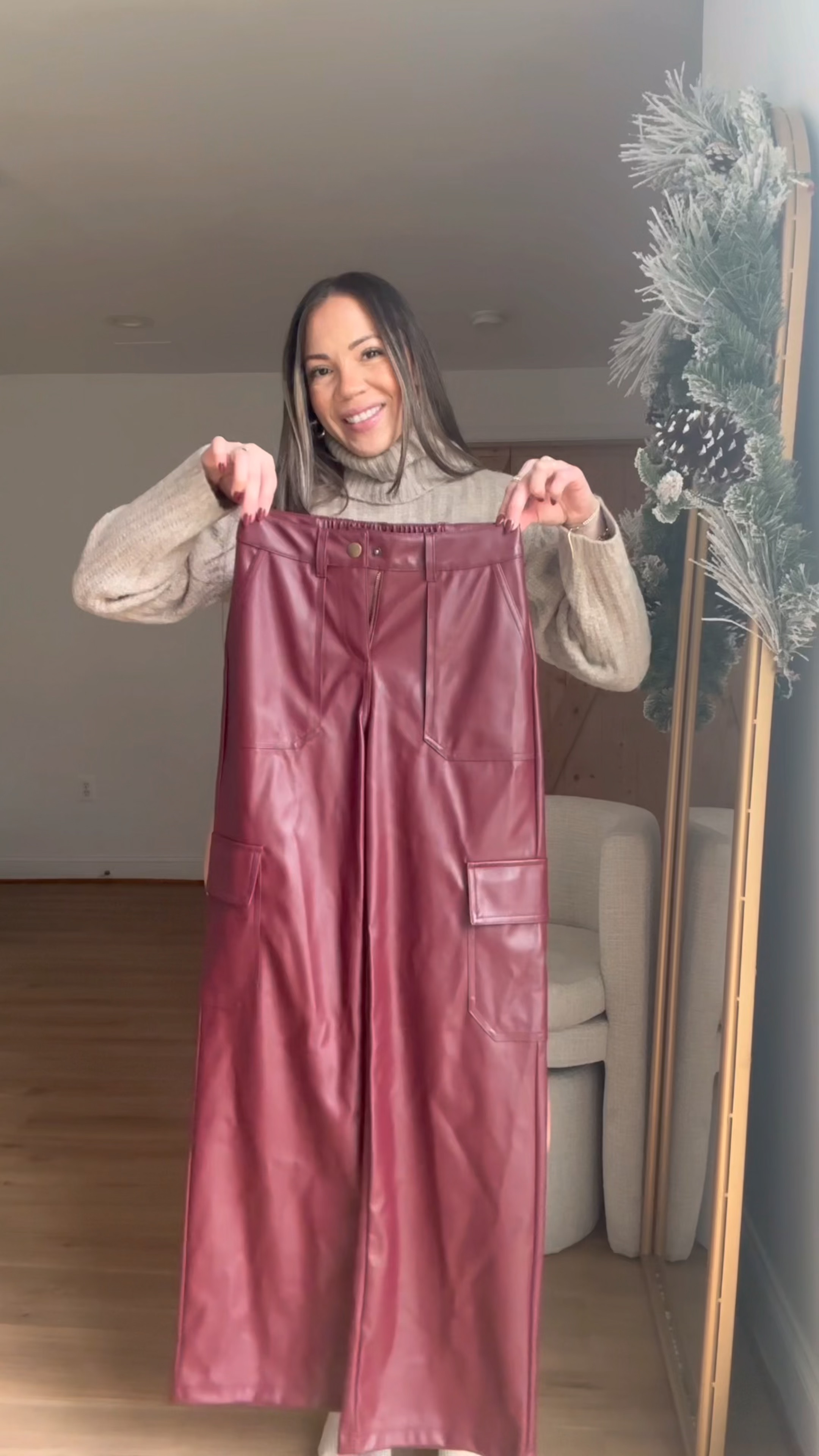 Styling a burgundy leather pants from Target. 

Styling burgundy. 

#LTKHoliday #LTKVideo #LTKfindsunder50