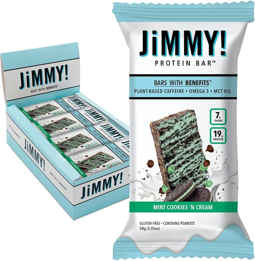 JiMMYBAR! Mint Cookies N Cream - 19g Protein Bars - 7g Low Sugar- 12 Count - 58g Health Bars - Fu... | Amazon (US)