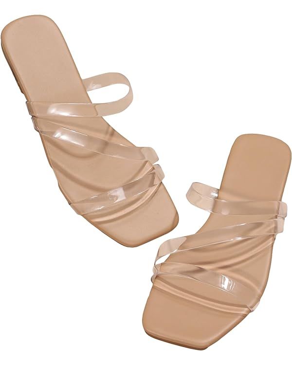 GORGLITTER Women's Clear Sandals Cute Strappy Sandals Minimalist Open Toe Flat Sandals | Amazon (US)