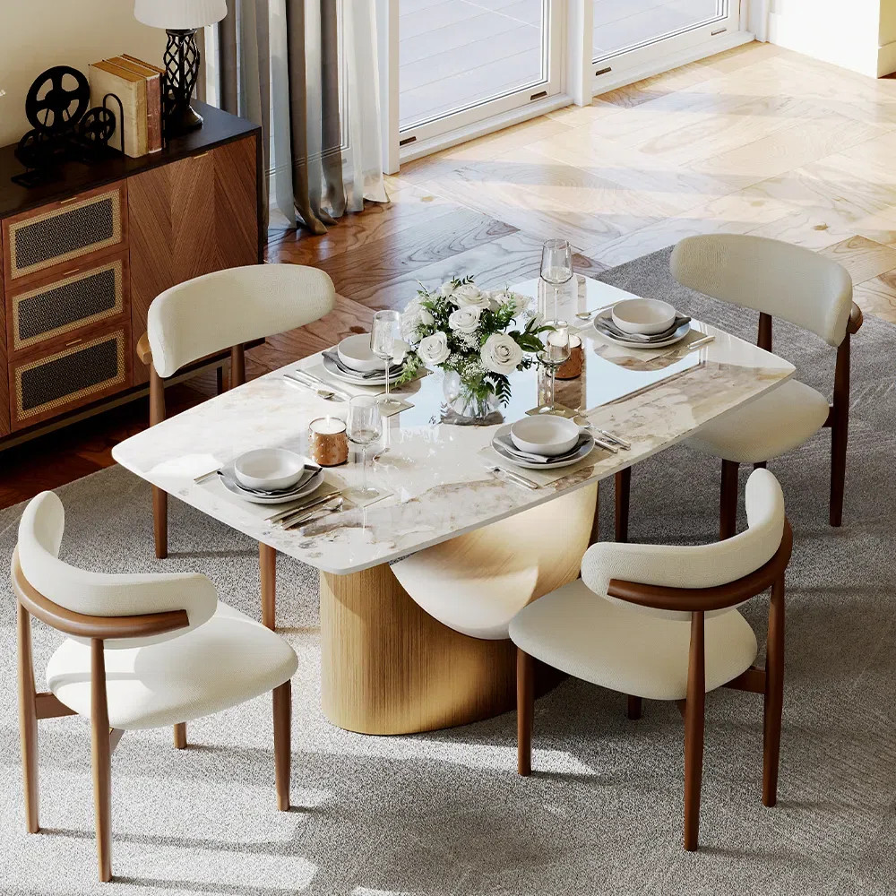 Modern 5/7 Pieces Dining Room Sets, Pre-Assembly Rectangular Dining Table Sets, Sintered Stone Ta... | Wayfair North America