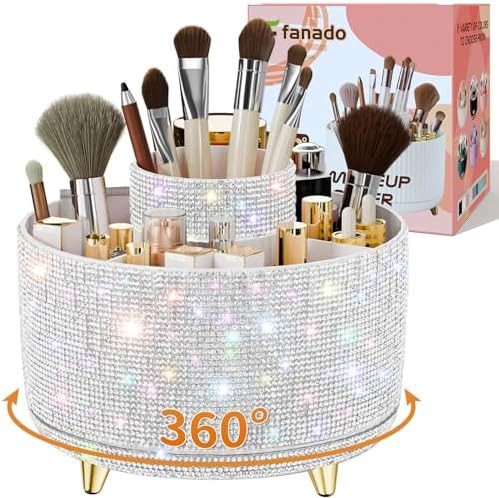 Bling Diamond Makeup Brush Holder, 360° Rotating Makeup Organizer, 5 Slot Make up Brushes Cup fo... | Amazon (US)