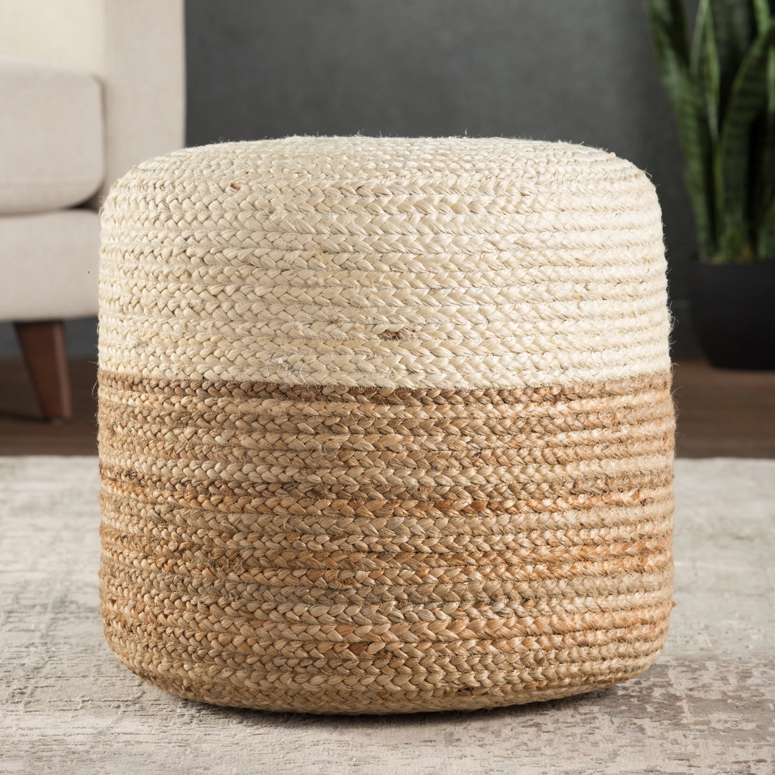 Mistana™ Teen Fabian 18" Wide Round 100% Braided Jute Ombre Pouf Ottoman/Foot Stool by Jaipur L... | Wayfair North America
