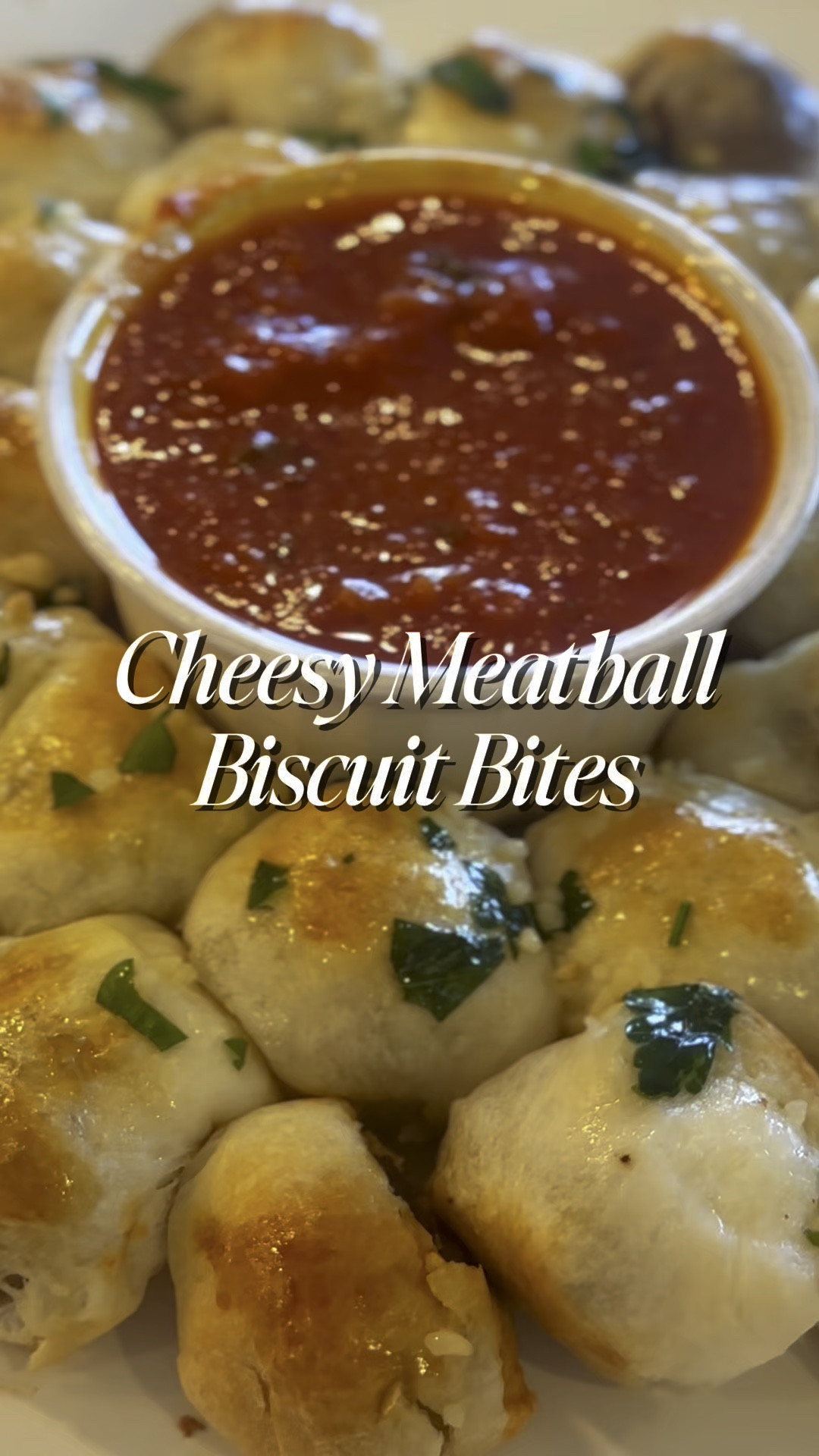 Comment MEATBALL below for the recipe! 

These Cheesy Meatball Biscuit Bites are so fun and delicious! They come together in under 30 minutes, and will be the talk of your next party! 

RECIPE ⬇️

1 can biscuits 
1 package premade meatballs 
4 mozzarella cheese sticks 
1 egg
1 cup @jerseyitaliangravy marinara sauce 

Garlic Parsley Butter:
1/2 stick melted butter 
1 tbsp minced garlic 
2 tablespoons chopped fresh parsley 
Juice from 1/2 lemon 
Flaky salt to taste 

Preheat oven to 350 degrees. Cut meatballs in half and roll into smaller meatballs. In a pan, sear them until brown on all sides. Place meatballs, cheese into biscuit dough and shape into a ball and build dough around each bite. Mix egg white and yolk in a small bowl, and brush biscuit tops with an egg wash. Sprinkle with flaky salt and bake in oven for 16 minutes until tops are golden brown. In a small bowl, mix melted butter, garlic, parsley and remaining salt and lemon. Brush on to tops of biscuits and serve with marinara sauce! Enjoy! 

#LTKHoliday #LTKParties #LTKHome