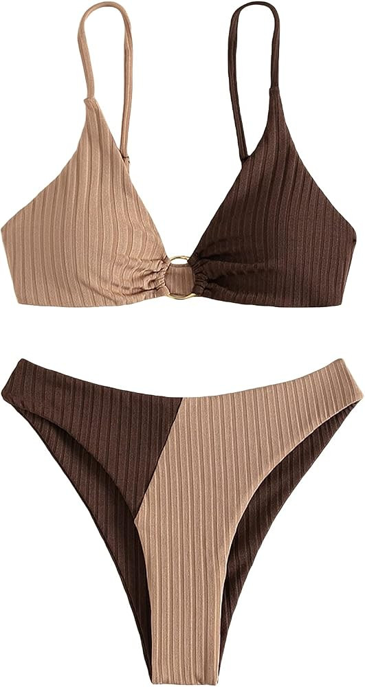 SOLY HUX Women's Sexy Bikini Set Color Block Ring Linked Bathing Suits 2 Piece Swimsuit | Amazon (US)