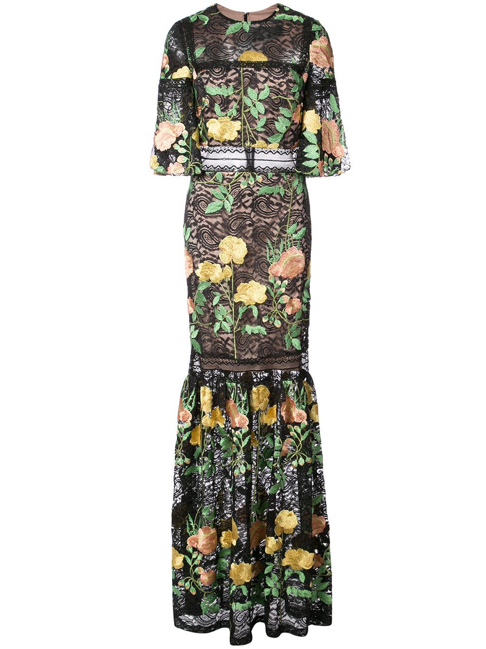 Nicole Miller embroidered rose lace gown - Black | FarFetch US