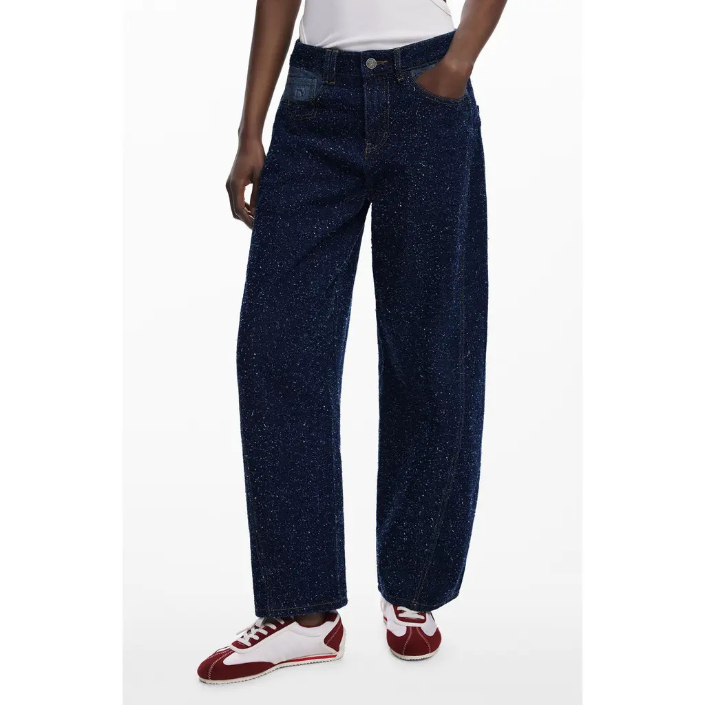 Desigual Hight Waist Two-Tone Wide Leg Jeans in Dark Blue at Nordstrom, Size 34 | Nordstrom