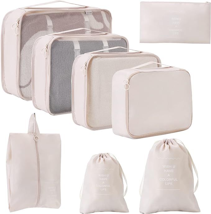 8 Set Packing Cubes for Suitcases,Luggage Packing Organizers With Laundry Bag,Compression Storage... | Amazon (US)