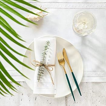O'lucio Hemstitched Linen Dinner Napkins with Embroidered Swiss Dot - White, 18 x 18 inch Set of ... | Amazon (US)