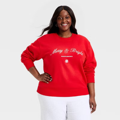 Women's Holiday Knit Embroidered Pullover Sweatshirt - Universal Thread™ Red | Target