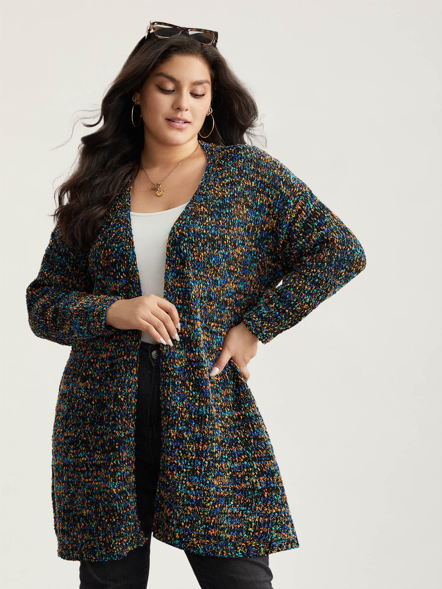 Color Textured Open Front Cardigan | Bloomchic