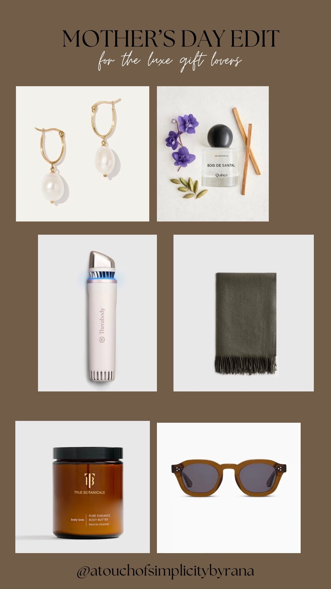 Mother’s Day Edit for the luxe gift lovers. Rounded up my favorites from @Quince 

Peral earrings, perfume, cashmere throw, quince finds, Mother’s Day , Mother’s Day gift ideas, sunglasses, therabody depicting wand, skincare, self care, freshwater cultured , pearl hoops, eau de parfum, polarized sunglasses, true botanicals, body butter 

#LTKMothersDay #LTKBeauty