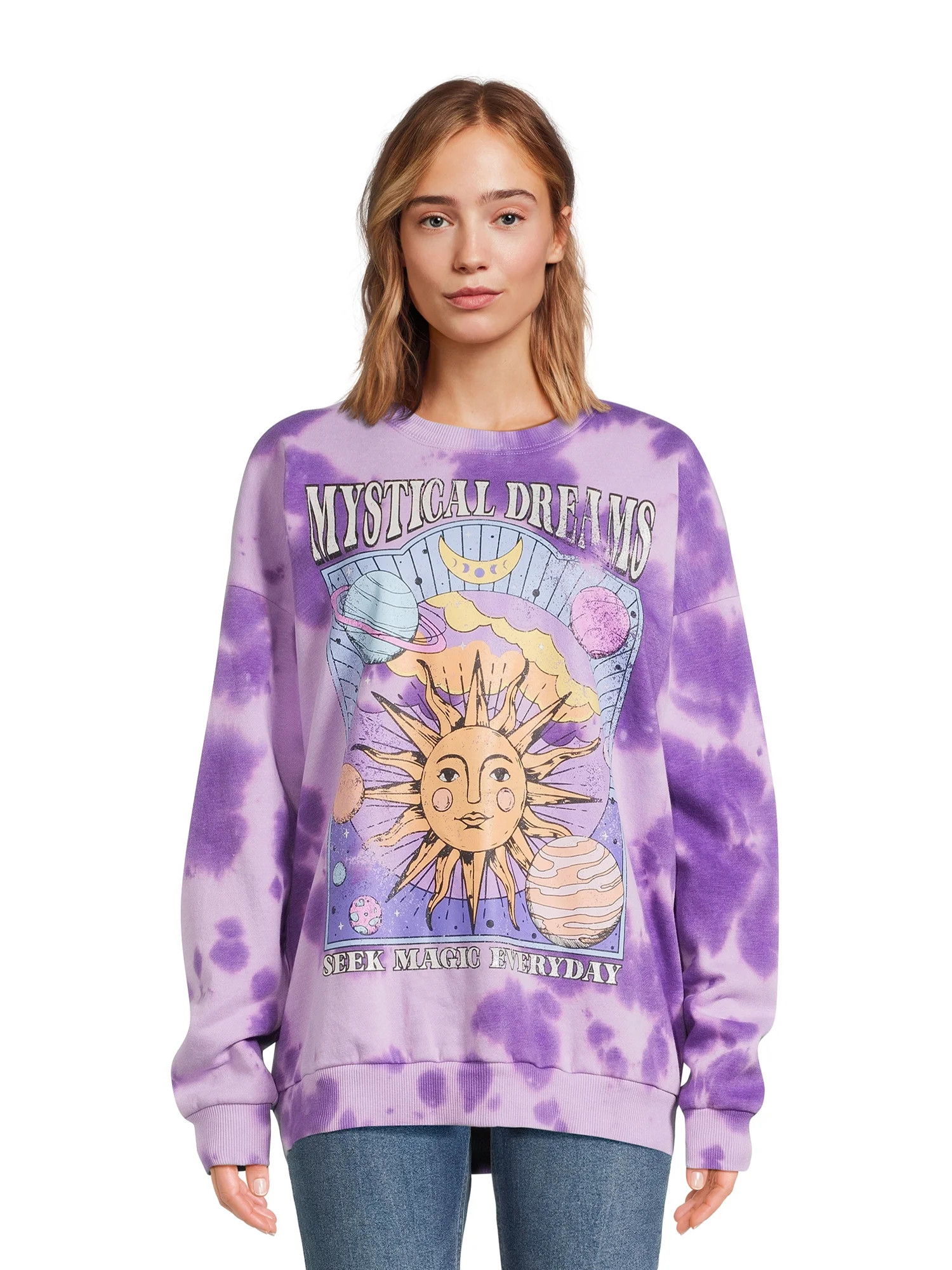 No Boundaries Juniors’ Washed Graphic Sweatshirt, Sizes XS-XXXL | Walmart (US)