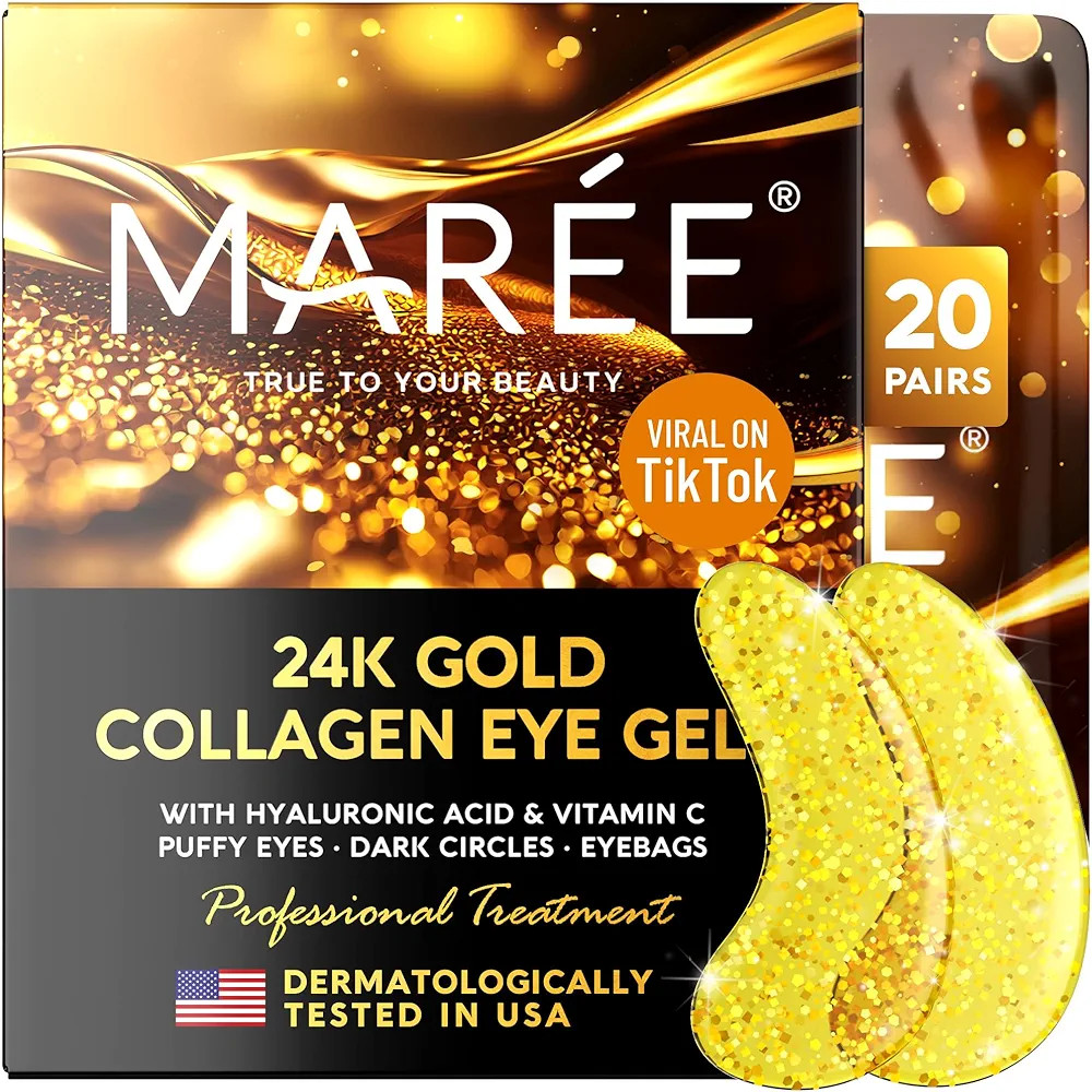 MAREE Under Eye Patches (20 Pairs) - 24K Gold Eye Patches for Puffy Eyes, Dark Circles, Eye Bags ... | Amazon (US)