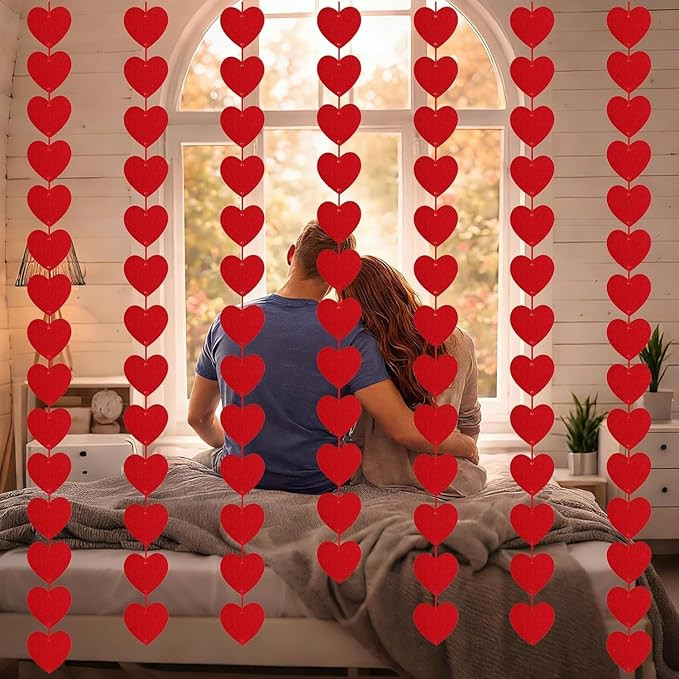 Valentines Day Decorations, 96 PCS Red Felt Heart Garland Hanging, Pre-Assembled Romantic Heart S... | Amazon (US)
