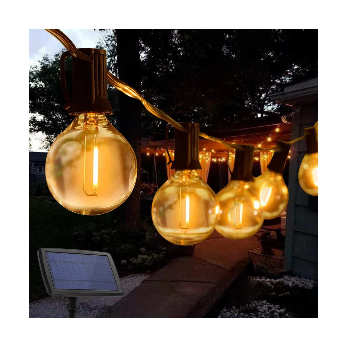 27ft 25-Bulb Solar-Powered Outdoor Globe String Lights, Shatterproof, Warm White, Dusk to Dawn | Wayfair North America