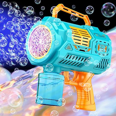 Bubble Machine Gun [10,000 Bubbles/Min] [LED Light] Bazooka Bubble Gun, 26-Hole Rechargeable Bubb... | Amazon (US)