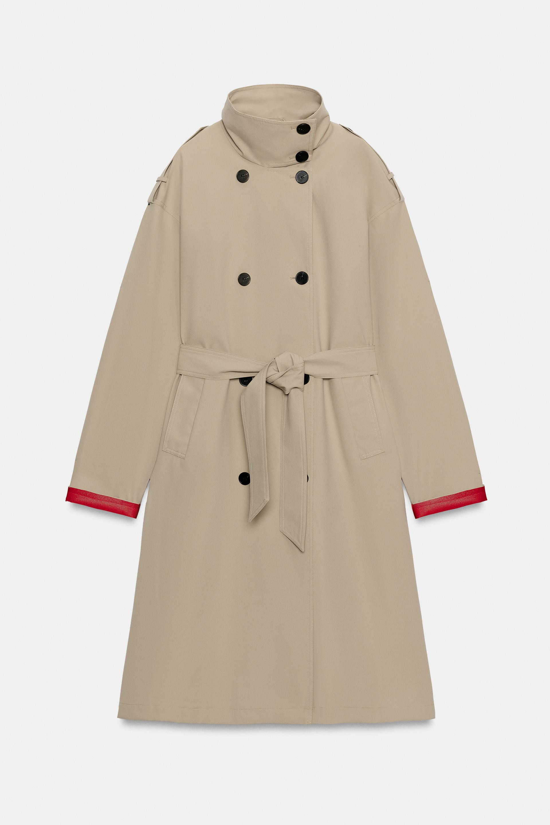 Zara - Water-Repellent Windproof Belted Trench Coat - Taupe Brown - M - Woman | Zara US