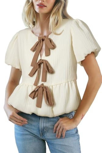 OCSTRADE Womens Summer Tie Front Babydoll Peplum Tops Y2K Puff Short Sleeve Blouse Cute 2025 Summ... | Amazon (US)