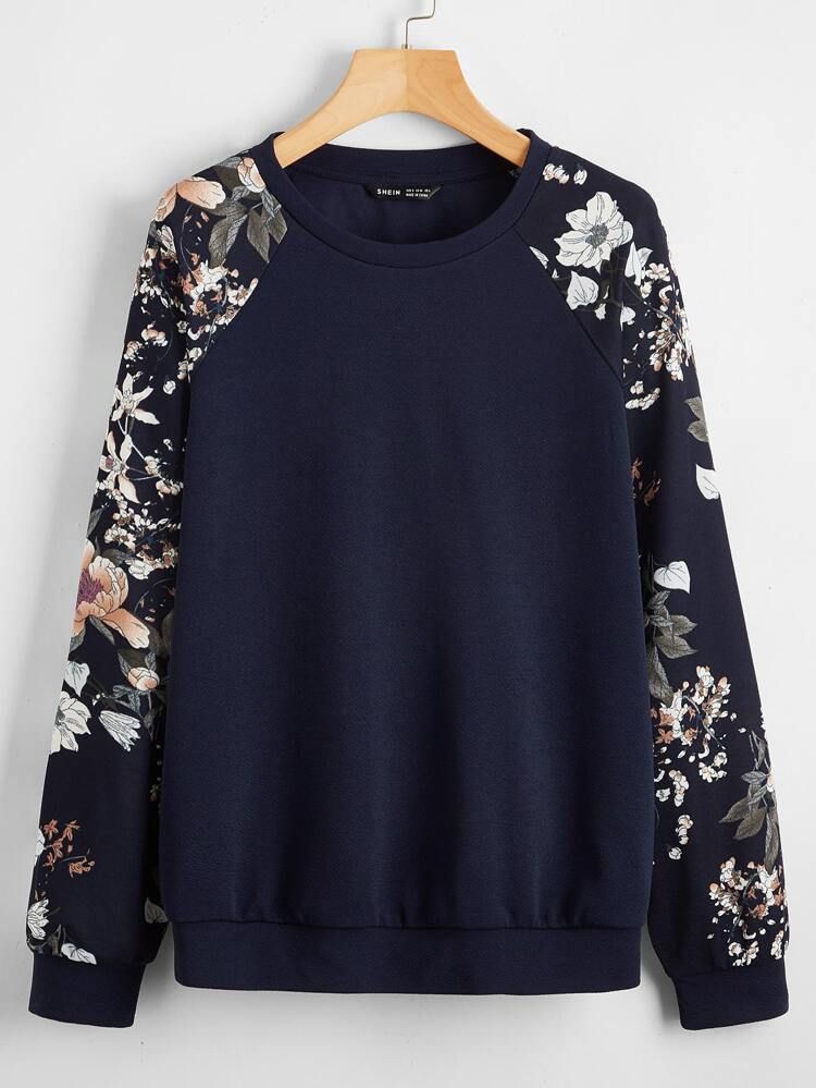 EMERY ROSE Floral Raglan Sleeve Pullover | SHEIN