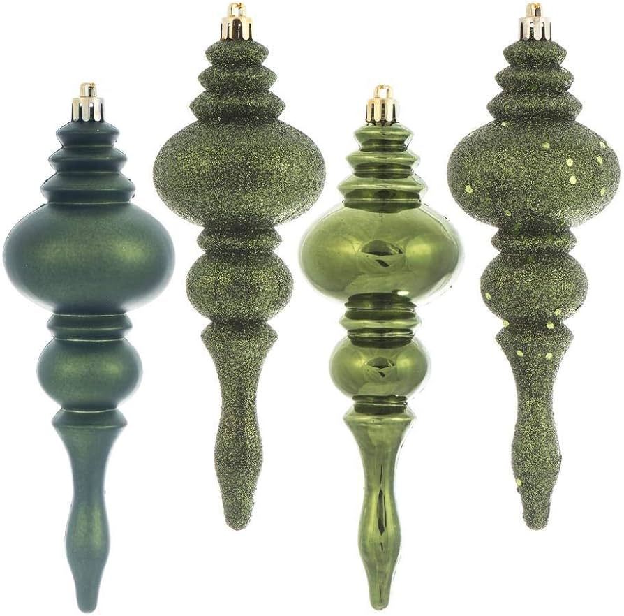Vickerman 480496-7" Moss Green 4 Assorted Finish Finial Christmas Tree Ornament (8 pack) (N500264... | Amazon (US)