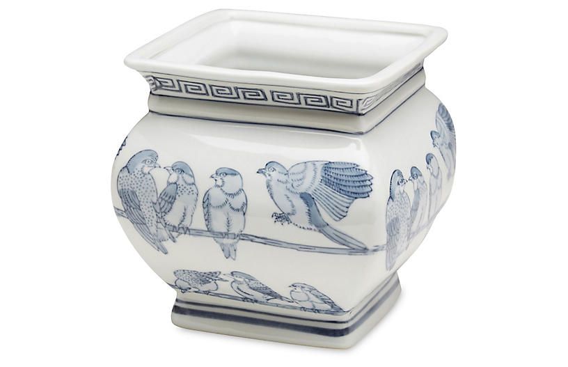 7" Ceramic Bird Planter, Blue/White | One Kings Lane